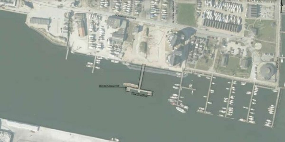 Tankskibspieren ses her midt på kortet. Kort: Horsens Kommune