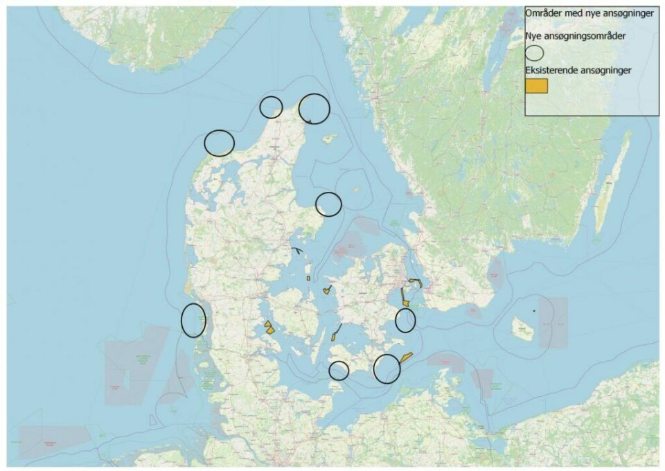 Oversigt over områder med nye ansøgninger. Illustration: Energistyrelsen