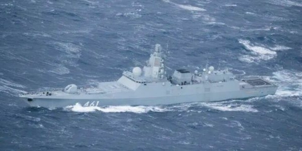 Her ses den russiske frigat Admiral Kasatonov. Det er dog ikke et af de fartøjer, som i øjeblikket ligger i Ålbæk Bugt. Arkivfoto Det norske forsvar