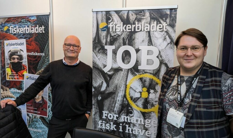 Salgschef i FL Marketing, Michael Neergaard, (t.v.) og redaktør på FiskerBladet og MaritimeDirect, Stefan Holmager Larsen.