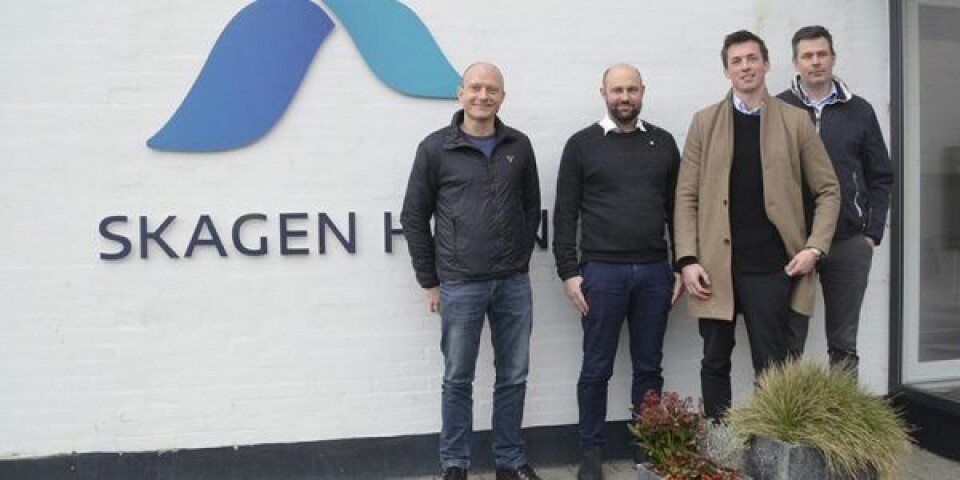 Erik Mortensen fra NOENCO (t.v.), Jesper Rulffs fra Skagen Havn, Peter Enevoldsen fra Aarhus Universitet og Mikal Nielsen fra Skagen Havn. Arkivfoto NOENCO