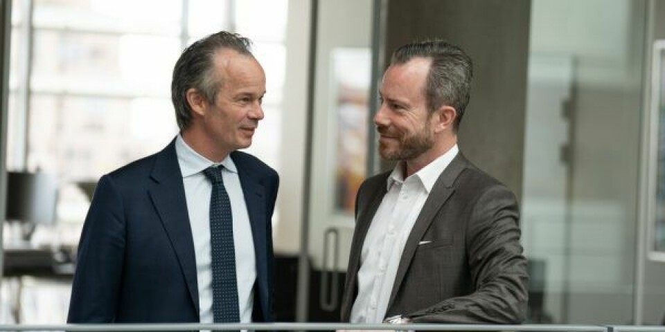 Jacob Meldgaard, CEO for Torm og formand for Danske Rederier (t.v.) med Venstres formand, Jakob Ellemann-Jensen. Foto: Danske Rederier