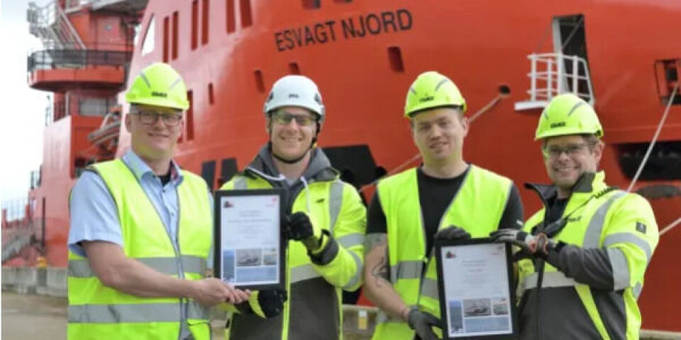 Brian Kristiansen - Kaptajn, ESVAGT. George Collins - Paramedic, International SOS. Morten Boysen - Befaren skibsassistent, ESVAGT. Lasse Laursen - Befaren skibsassistent, ESVAGT. Foto: Equinor