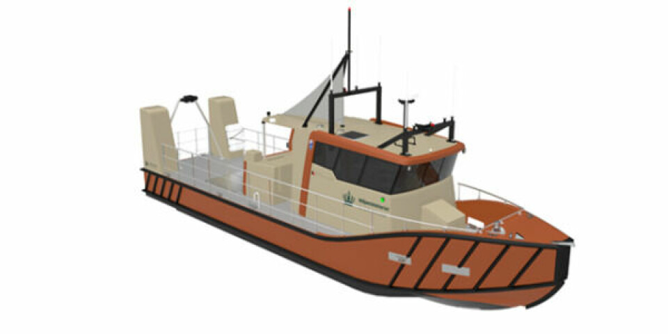 Kystdirektoratets nye opmålingsskib, der bygges hos Tuco Yacht Værft i Faaborg, forventes klar i løbet af næste år. Illustration: Kystdirektoratet
