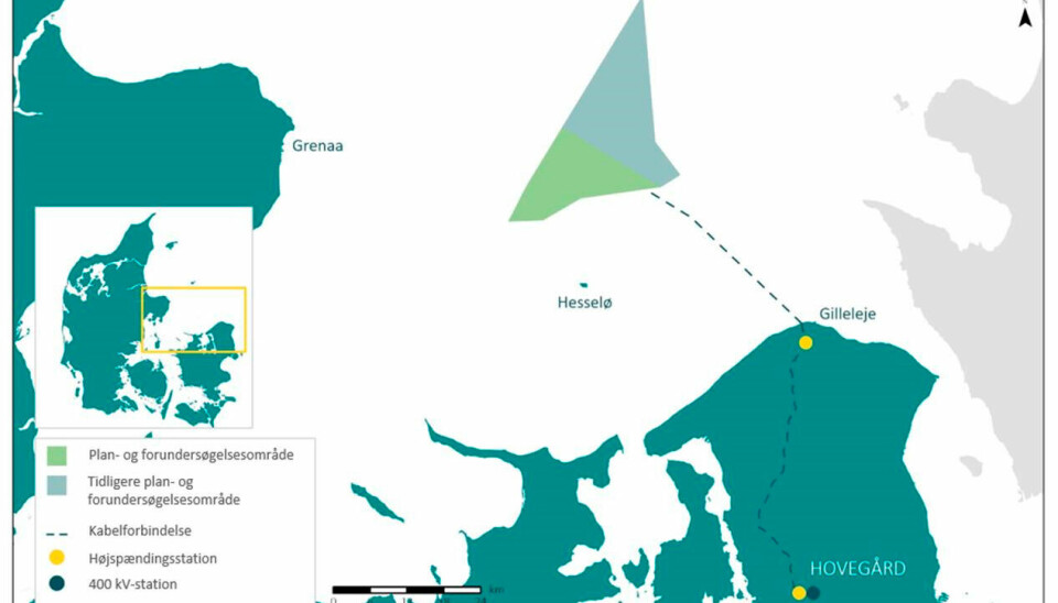 Plan og forundersøgelsesområde for Hesselø Havvindmøllepark.